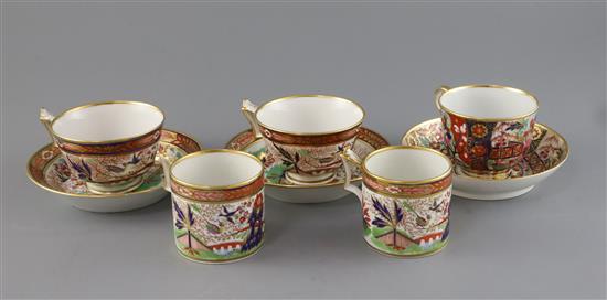 Two Flight, Barr and Barr Imari pattern trios, c.1820, D. 14cm (8)